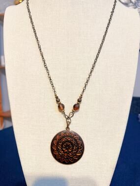 Vintage 26” Bronze Floral Medallion Pendant Necklace